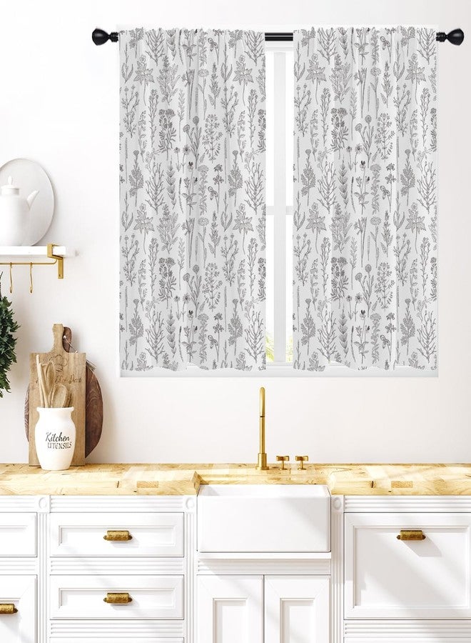Coxila Vintage Floral Kitchen Window Curtains 27.5 x 39 Inch Small Short Mini Cafe Rod Pocket Retro Flower Black Grey and White Living Bedroom Room Home Treatment Set of 2 Curtain Panels Drapes Tiers - Image 1